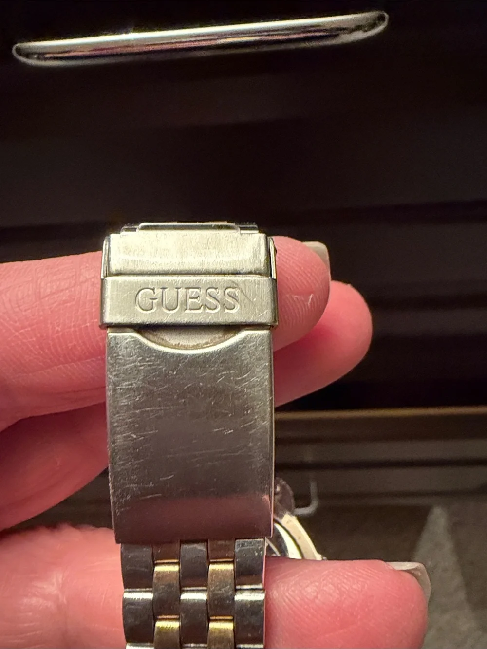 GUESS Two-Tone Gold & Silver Bracelet Watch with Blue Dial